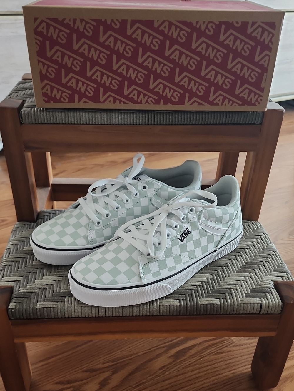 Vans Checkerboard Low Top Sneakers - Mint Green/White